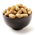 A bowl of roasted peanuts with visible salt, isolated on a white Royalty Free Stock Photo