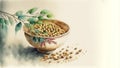 bowl of roasted soybeans, a treat for the Japanese festival of Setsubun, AI-generated digital illustration Royalty Free Stock Photo