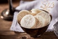 Bowl of sacramental bread for the Holy Communion