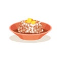 Bowl of sago pudding with butter on top. Malaysian food. Asian cuisine. Flat vector icon