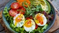 A bowl of a salad with eggs, tomatoes and avocado, AI Royalty Free Stock Photo