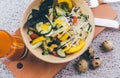 Bowl of salad with juice Royalty Free Stock Photo