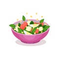 Bowl of salad with spinach, salmon and egg, healthy eating concept vector Illustration