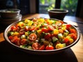 a bowl of salad with tomatoes and cucumbers