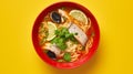 Stylish Fish Head Noodle Soup On Yellow Background Royalty Free Stock Photo