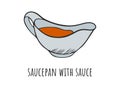 Bowl with sauce, ketchup or barbecue sauce. Vector illustration of a gravy boat in cartoon style. Menu decoration in sketch style Royalty Free Stock Photo