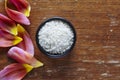 A bowl of sea salt in beautiful kitchen atmoshere Royalty Free Stock Photo