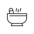 Bowl with seasoning black line icon. Seasoning vector illustration. Isolated contour of orthopedics diseases on white