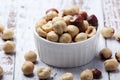 A bowl with shelled hazel nuts Royalty Free Stock Photo