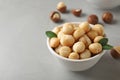 Bowl with shelled organic Macadamia nuts Royalty Free Stock Photo