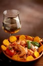 Bowl of shrimp and wine Royalty Free Stock Photo