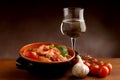 Bowl of shrimp and wine Royalty Free Stock Photo