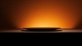 A bowl sitting on a table with an orange light shining behind it, AI