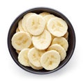 Bowl of sliced banana from above Royalty Free Stock Photo