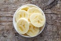 Bowl of sliced banana from above Royalty Free Stock Photo