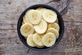 Bowl of sliced banana from above Royalty Free Stock Photo