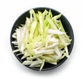 Bowl of sliced cabbage, from above