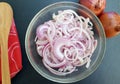 Bowl of sliced organic red onions