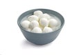 Bowl of small mozzarella cheese balls isolated on white background Royalty Free Stock Photo