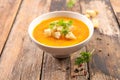 bowl of soup with crouton Royalty Free Stock Photo