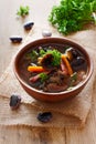 Bowl of soup with kidney beans and mushrooms Royalty Free Stock Photo
