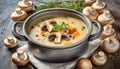 Bowl of Soup With Mushrooms and Carrots. Generative AI Royalty Free Stock Photo