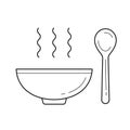 Bowl of soup with spoon vector line icon.