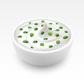 Bowl of Sour Cream Sauce Tartar Mayonnaise with Chopped Green Onion on White Background