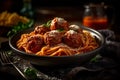 Bowl of Spaghetti and Meatballs - Delicious Italian Pasta Dish. AI generated