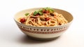 Expansive Spaghetti In Oriental Red And White Bowl