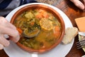 Bowl of Spanish vegetable soup.