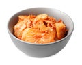 Bowl of spicy cabbage kimchi isolated on white