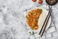 Bowl with spicy chicken, vegetables and rice Royalty Free Stock Photo