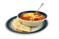 Bowl Of Spicy Chili With Cheese And Crackers Royalty Free Stock Photo