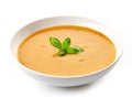 Bowl of squash soup with basil Royalty Free Stock Photo