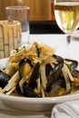 Bowl of steamed mussels Royalty Free Stock Photo