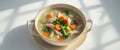 Bowl of steaming chicken soup with fresh vegetables Royalty Free Stock Photo
