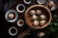 A bowl of steaming hot pork dumplings