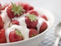 Bowl of Strawberries and Cream Royalty Free Stock Photo