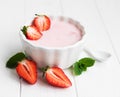 Bowl with strawberry yogurt Royalty Free Stock Photo