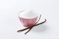 Bowl of sugar and vanilla beans Royalty Free Stock Photo