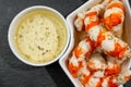 Bowl with Surimi in the form of shrimps Royalty Free Stock Photo