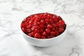 Bowl of sweet cherries on marble background. Royalty Free Stock Photo