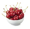 Bowl of sweet red cherries isolated on white background Royalty Free Stock Photo