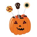 Bowl for sweets on Halloween in a pumpkin. Trick or treat bowl