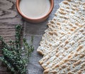 Bowl of tahini with matzos Royalty Free Stock Photo