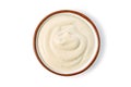 Bowl with tartar sauce or mayonnaise on white background Royalty Free Stock Photo