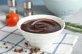 Bowl with tasty barbecue sauce Royalty Free Stock Photo