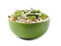 Bowl with tasty boiled rice and vegetables on white background Royalty Free Stock Photo