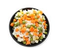 Bowl with tasty boiled rice and vegetables on white background Royalty Free Stock Photo